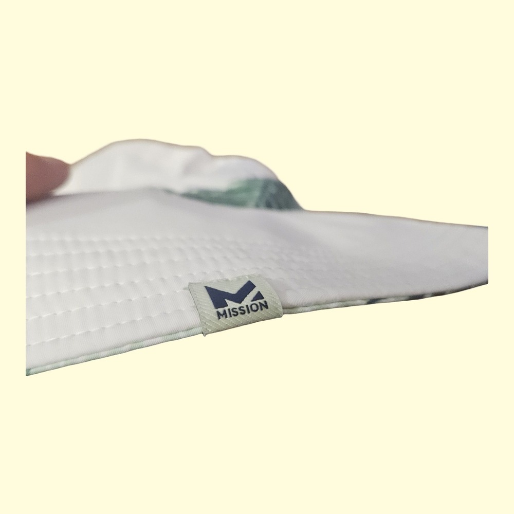 Mission Cooling Floppy Sun Hat White Green Palm Leaf Print UPF 50 Summer Hat - Picture 4 of 6